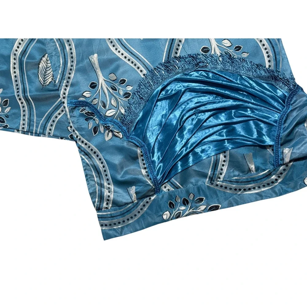 Single Beautiful Curtain Drape with Attached Sash Valance 1 Panel Blue Silver